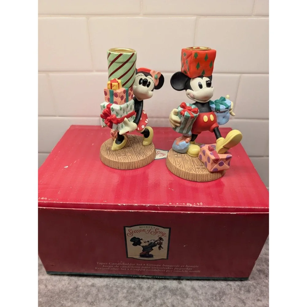 VTG Mickey's Season of Song Disney Store Mickey Minnie Mouse Candle Holders